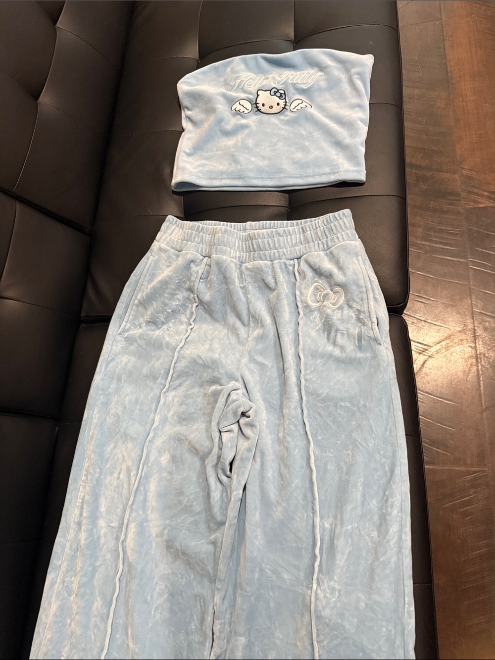 Hello Kitty Light Blue Velour Jogger Pants and Tube Top Set